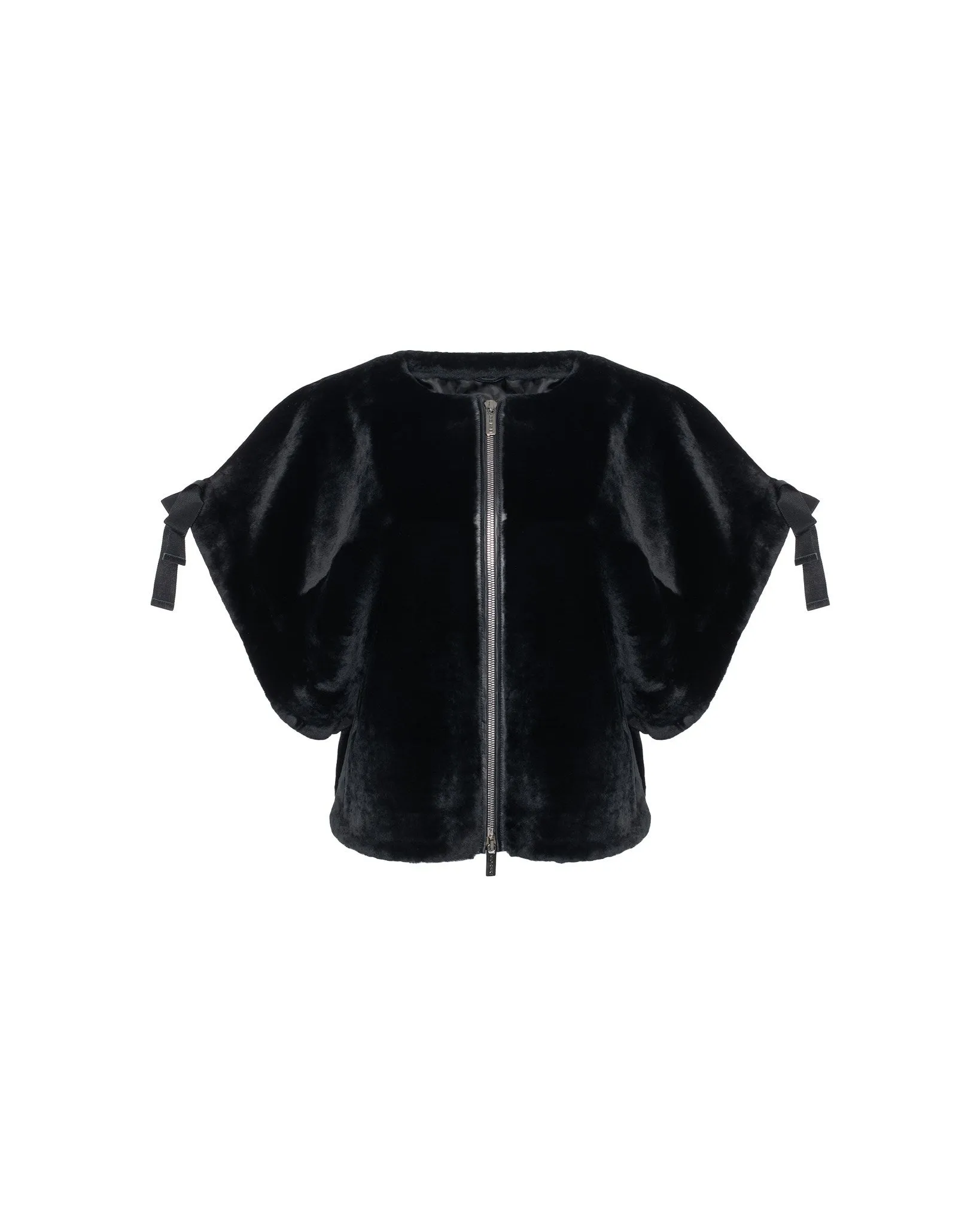 Select Shearling Lamb Collarless Short Sleeve Jacket