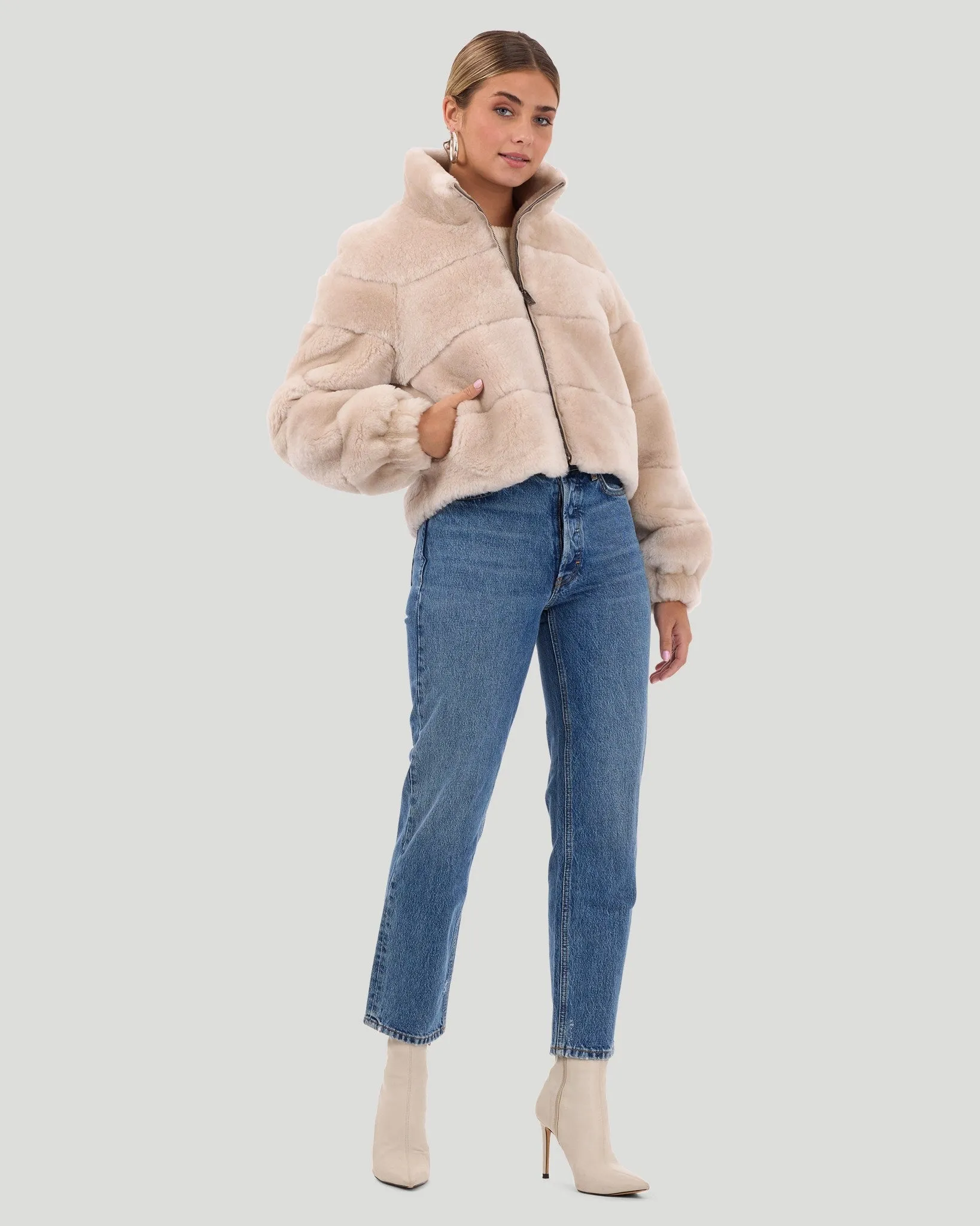 Select Shearling Lamb Horizontal Zip Jacket