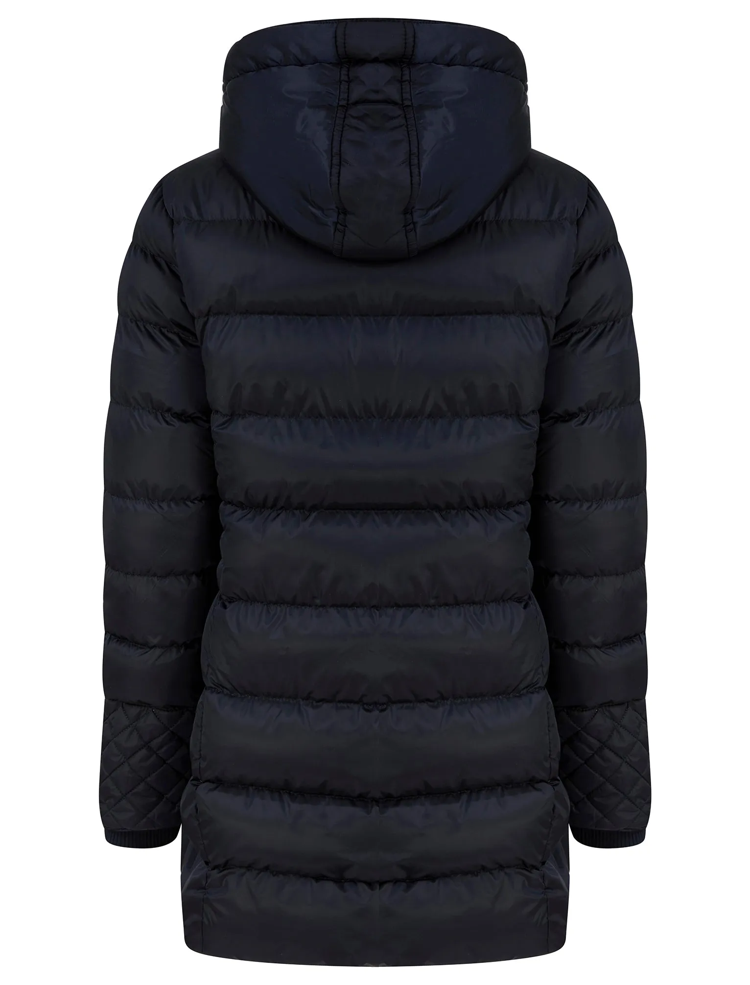 Shania Longline Quilted Puffer Coat with Hood in Dark Navy - Tokyo Laundry