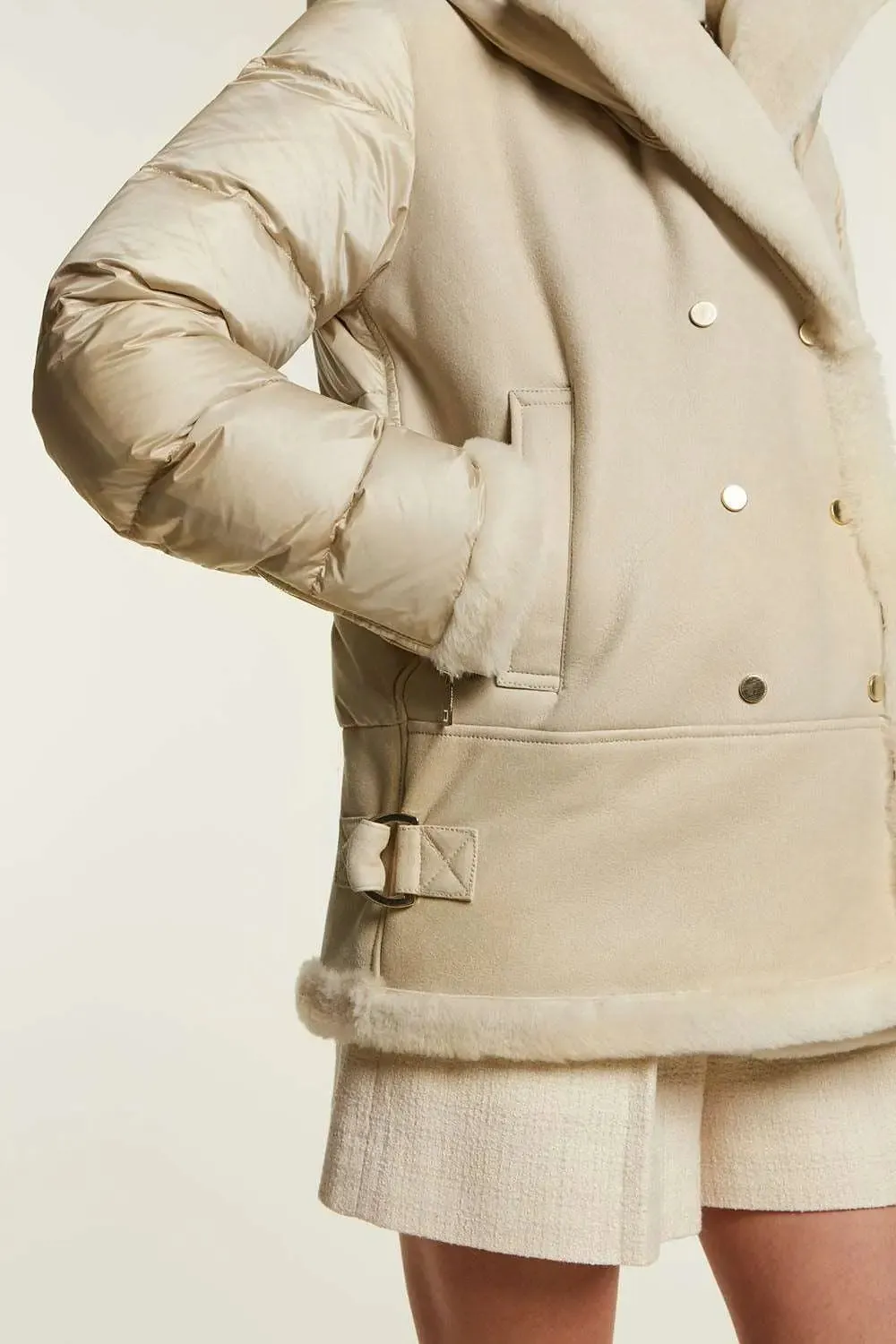 Shearling jacket with down inserts