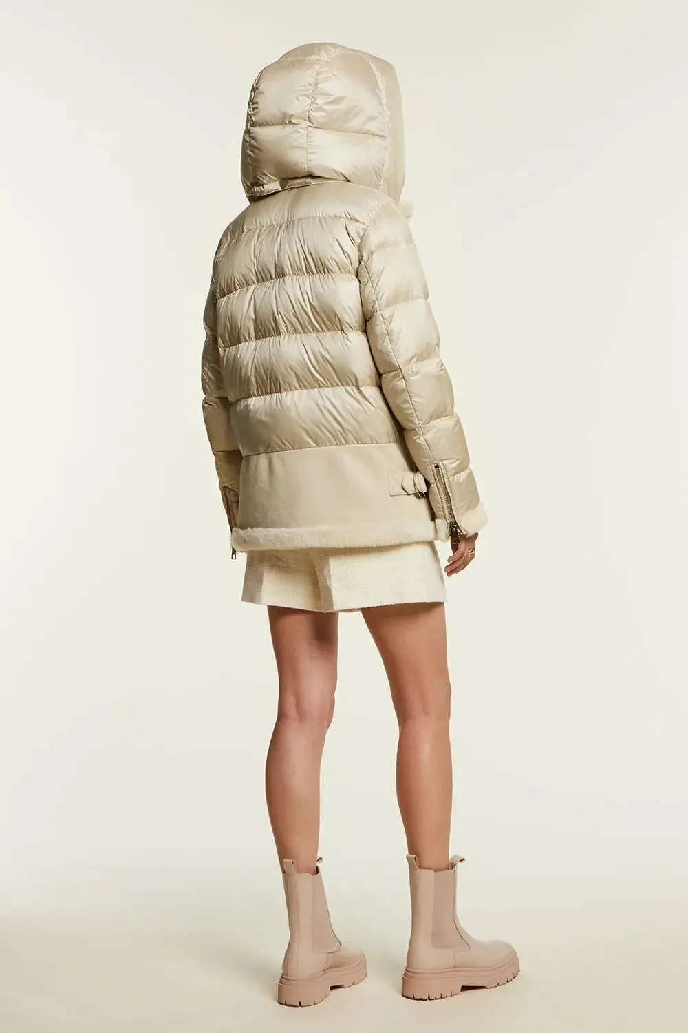 Shearling jacket with down inserts