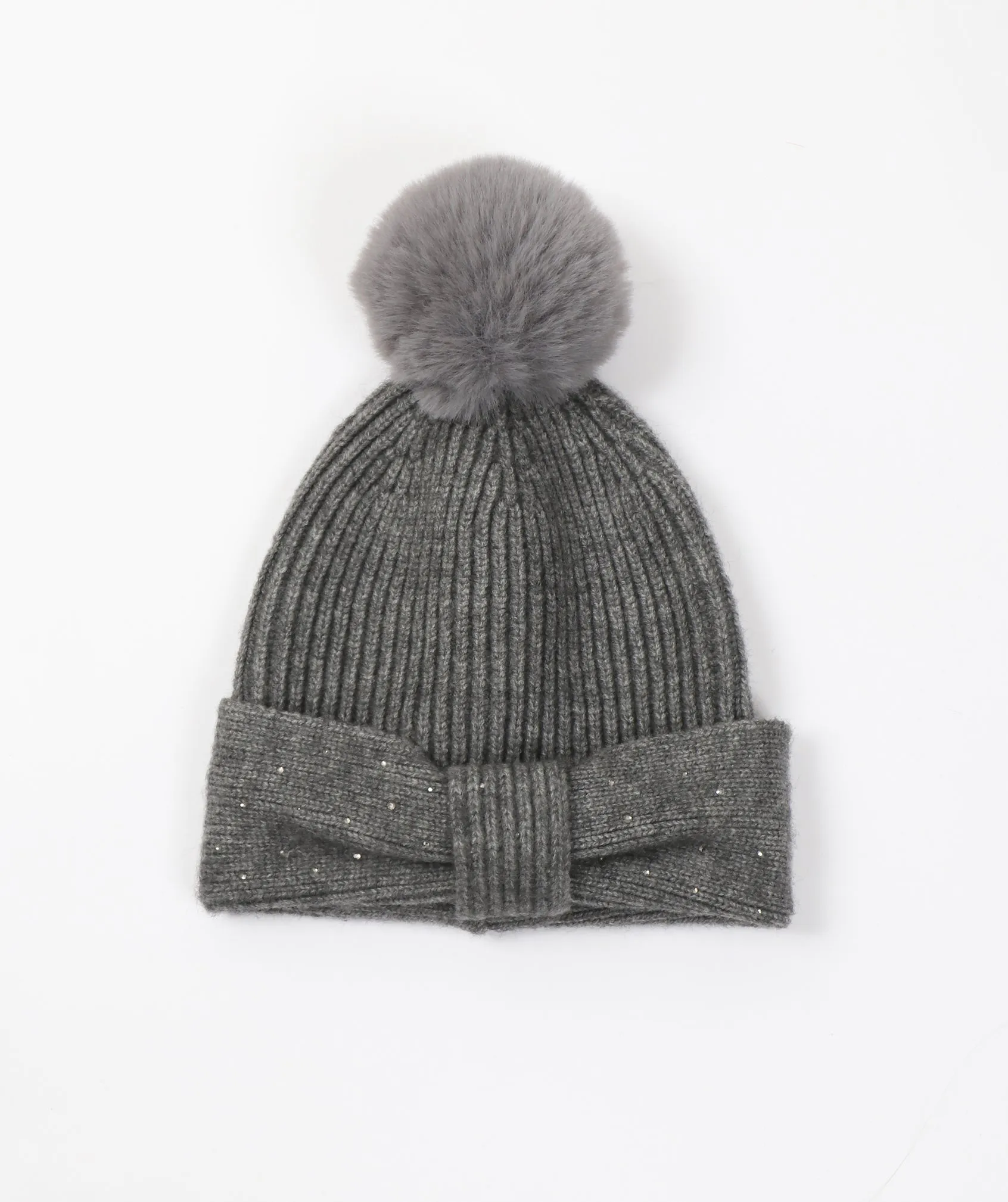 Silver Grey Diamante Embellished Beanie Hat