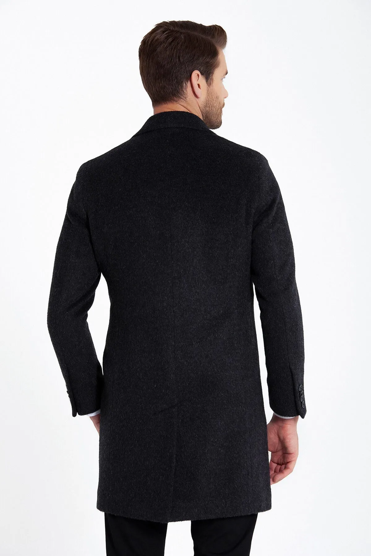 Slim Fit Cachet Charcoal Wool Blend Overcoat