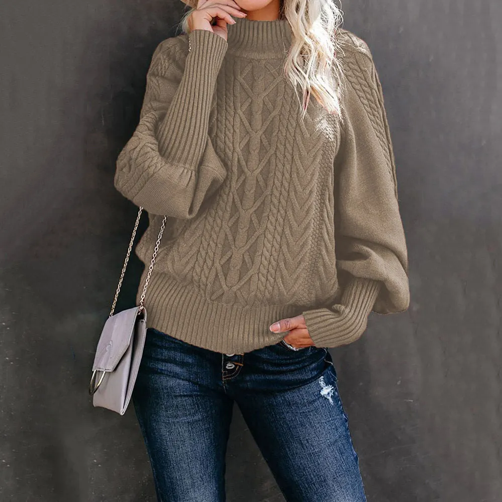 Solid Color Loose Long Sleeve Knit Half Turtleneck Sweater Wholesale Womens Tops