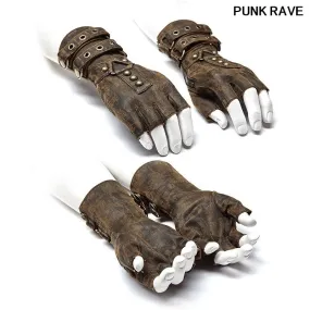 Steampunk Military Dieselpunk motocycle Gloves Gothic One Pair Mens Coffee Gray Colours Fingerless Gloves punk rave WS-252SSM