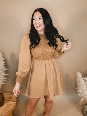 Sweater Contrast Long Sleeve Dress - Camel