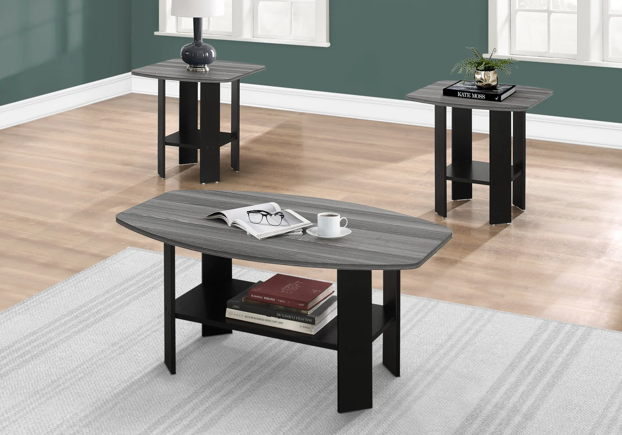 Table Set - 3Pcs Set / Black / Grey Top