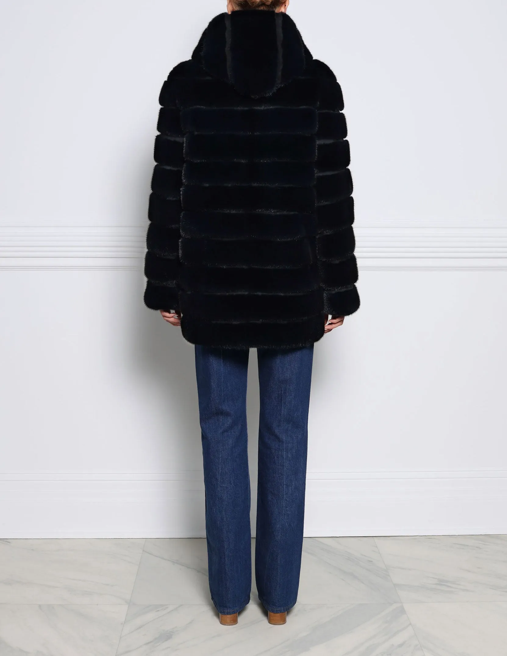 The Brigid Hooded Horizontal Mink Fur Coat