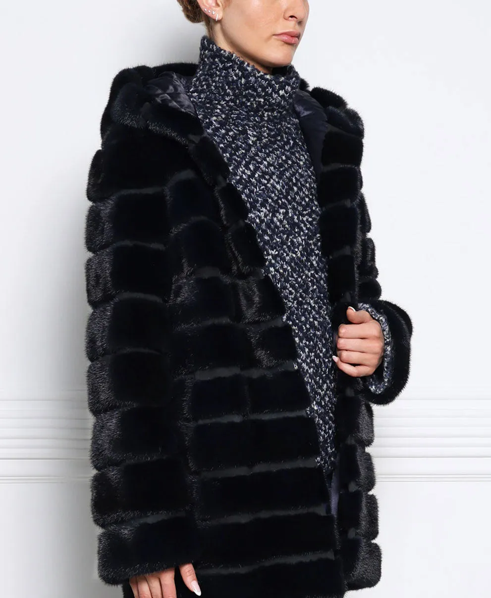 The Brigid Hooded Horizontal Mink Fur Coat