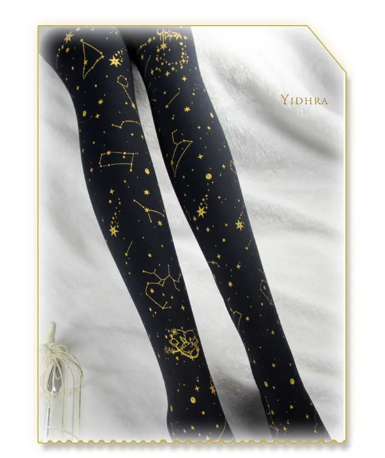 Thick Lolita Pantyhose Cute Fly in the Starry Night 120D Velvet Tights by Yidhra