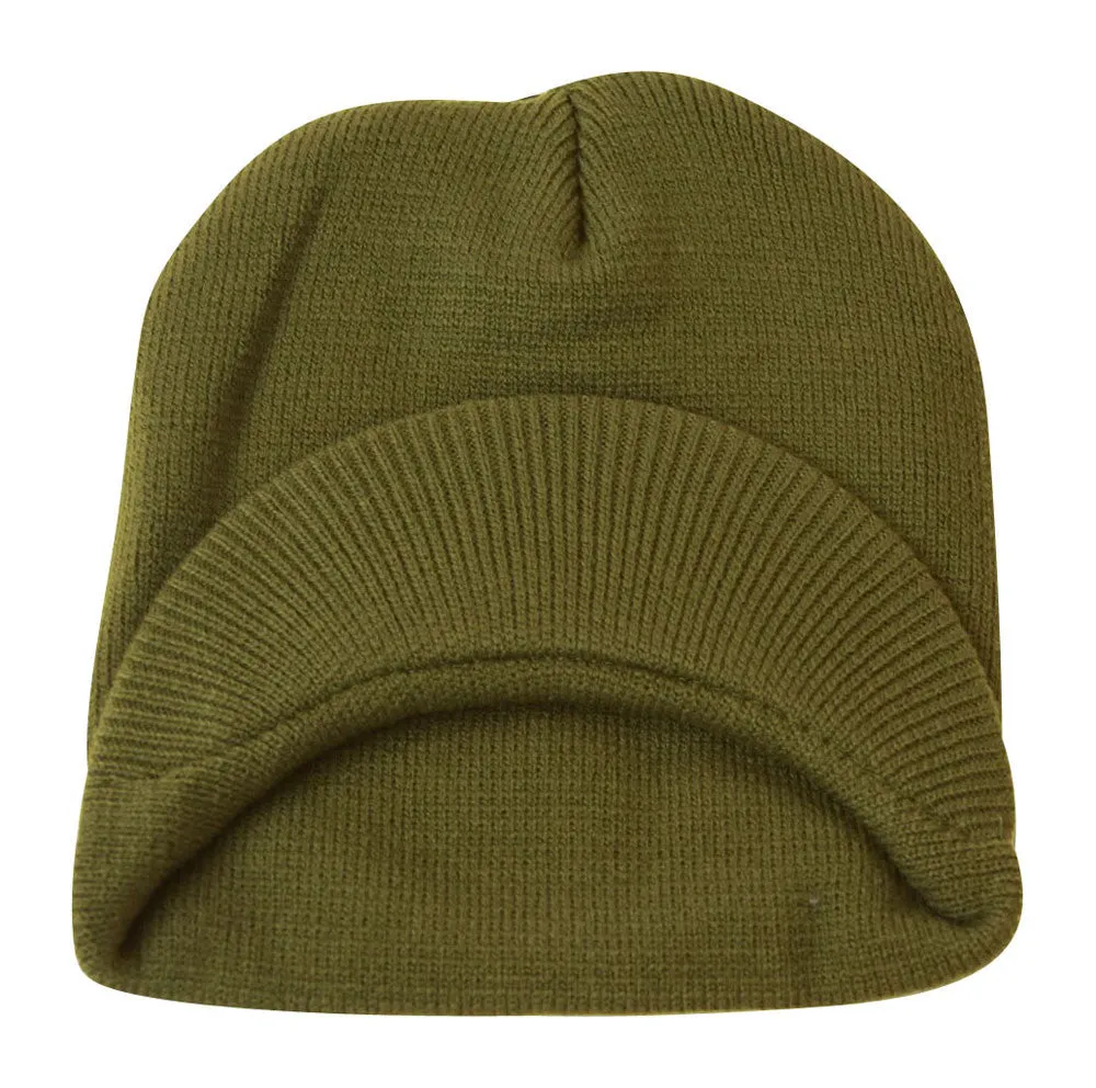 TopHeadwear Cuffless Jeep Visor Winter Beanie - Olive