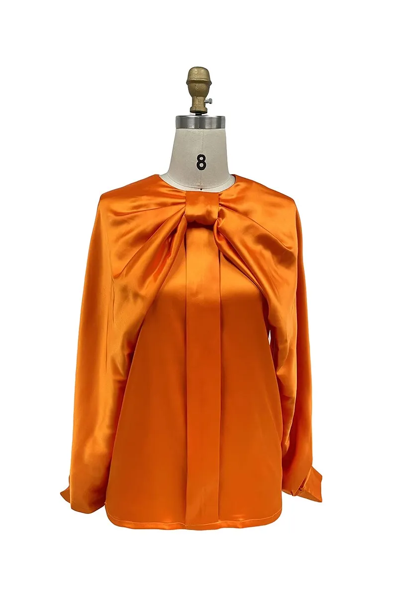 Vibrantly Tiger Orange Bow Blouse