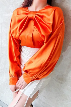 Vibrantly Tiger Orange Bow Blouse