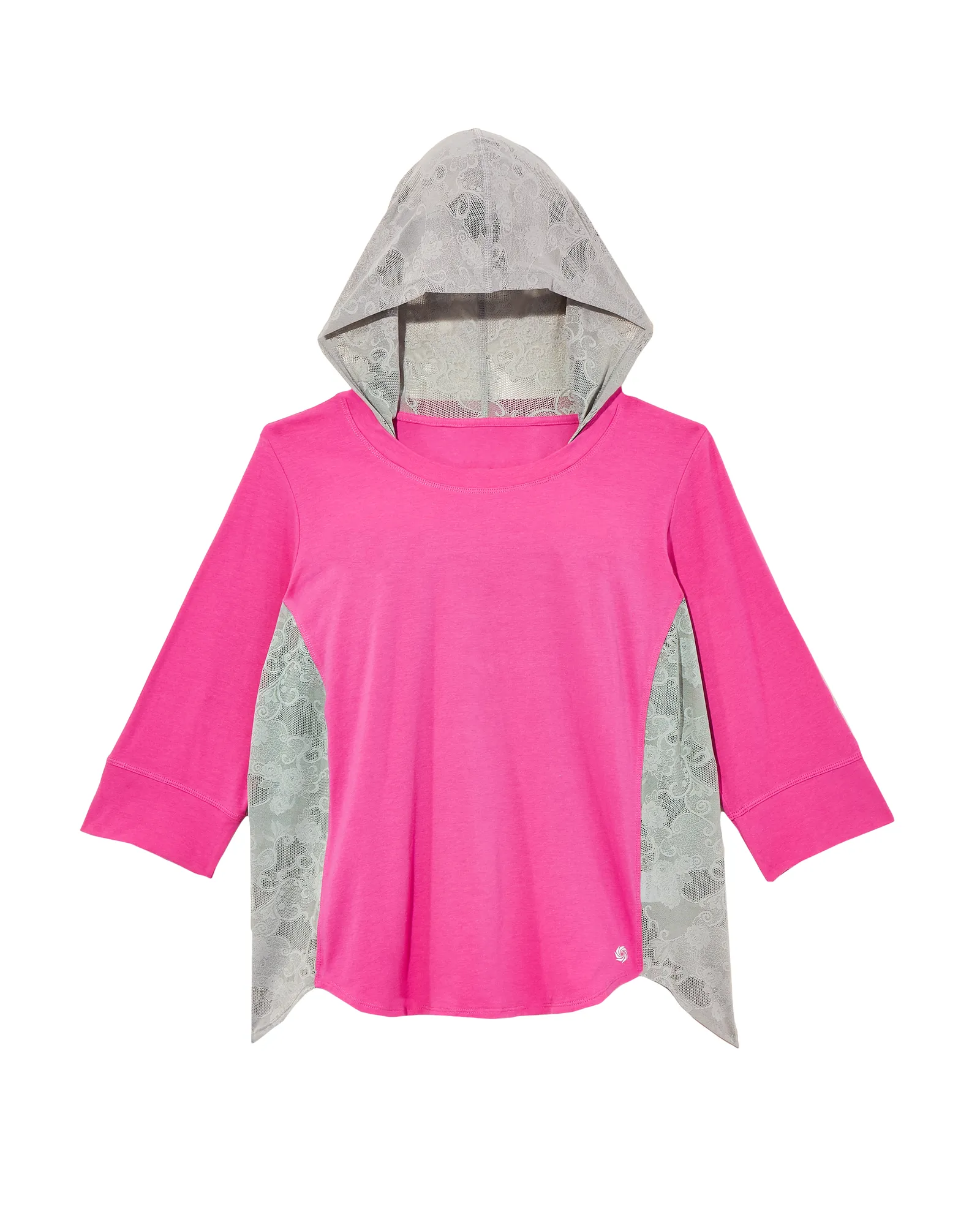 Vine Pullover Hoodie with Lace Back | Pink / Light Grey