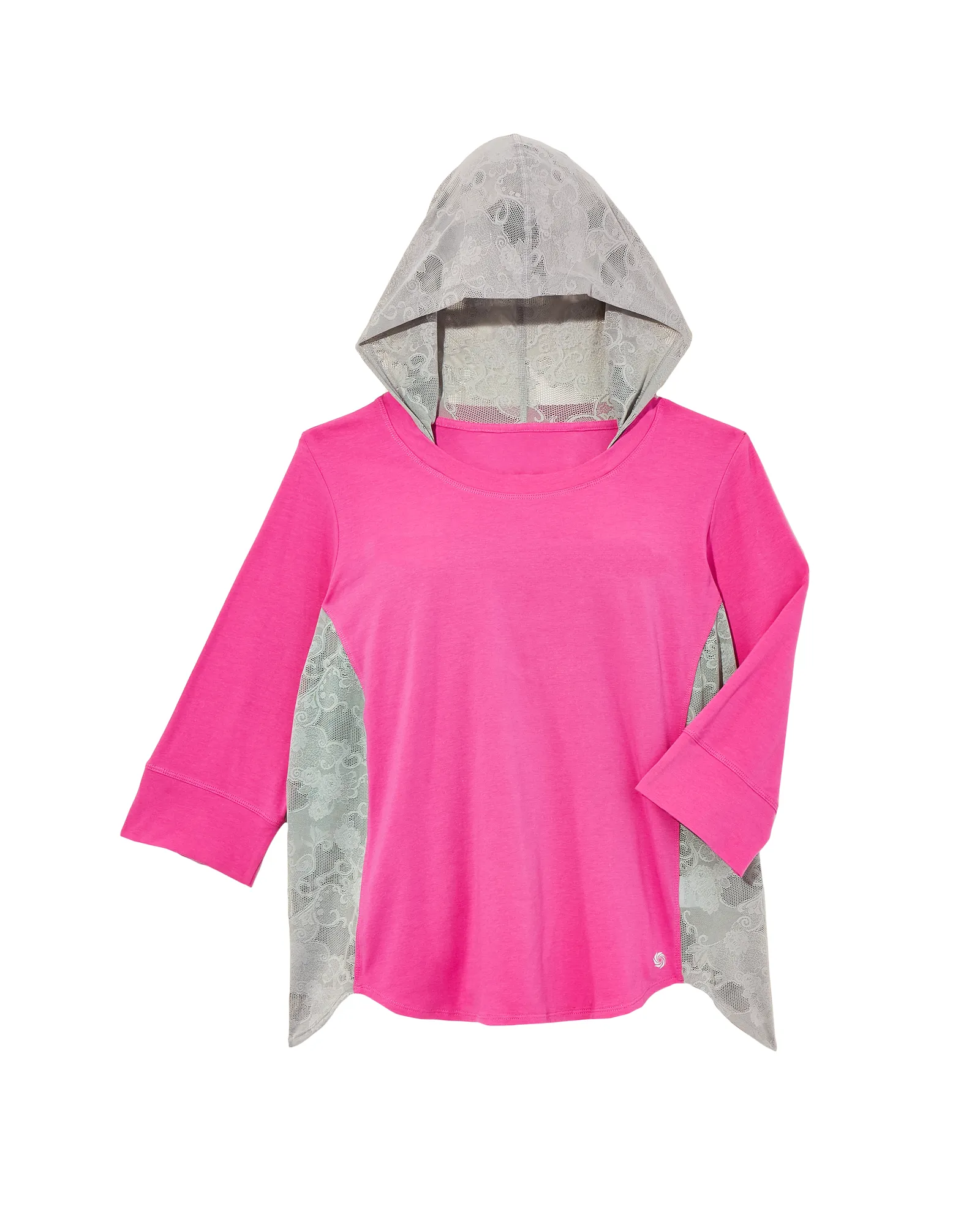 Vine Pullover Hoodie with Lace Back | Pink / Light Grey