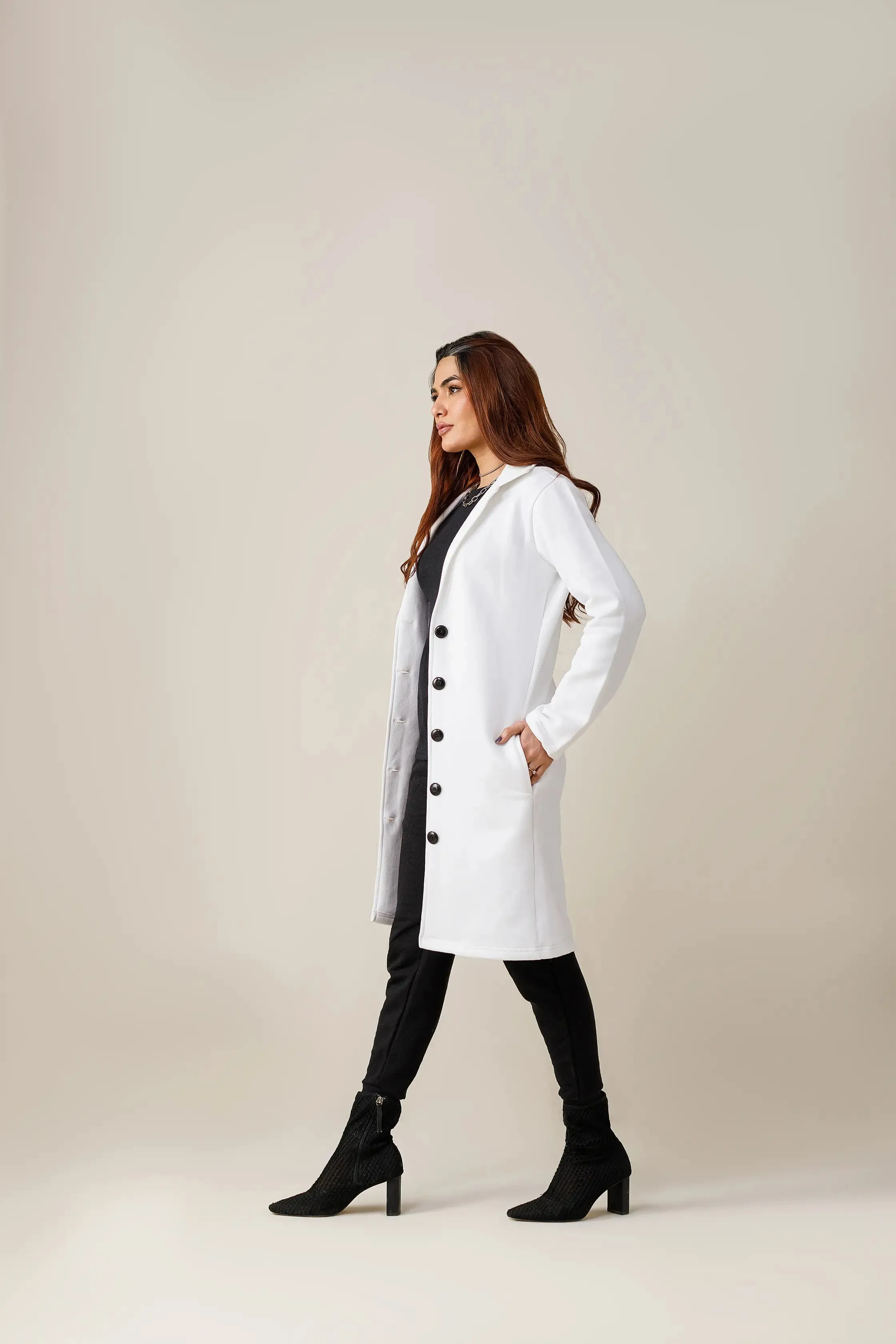 White Button Down Short Lapel Coat