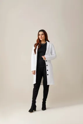 White Button Down Short Lapel Coat