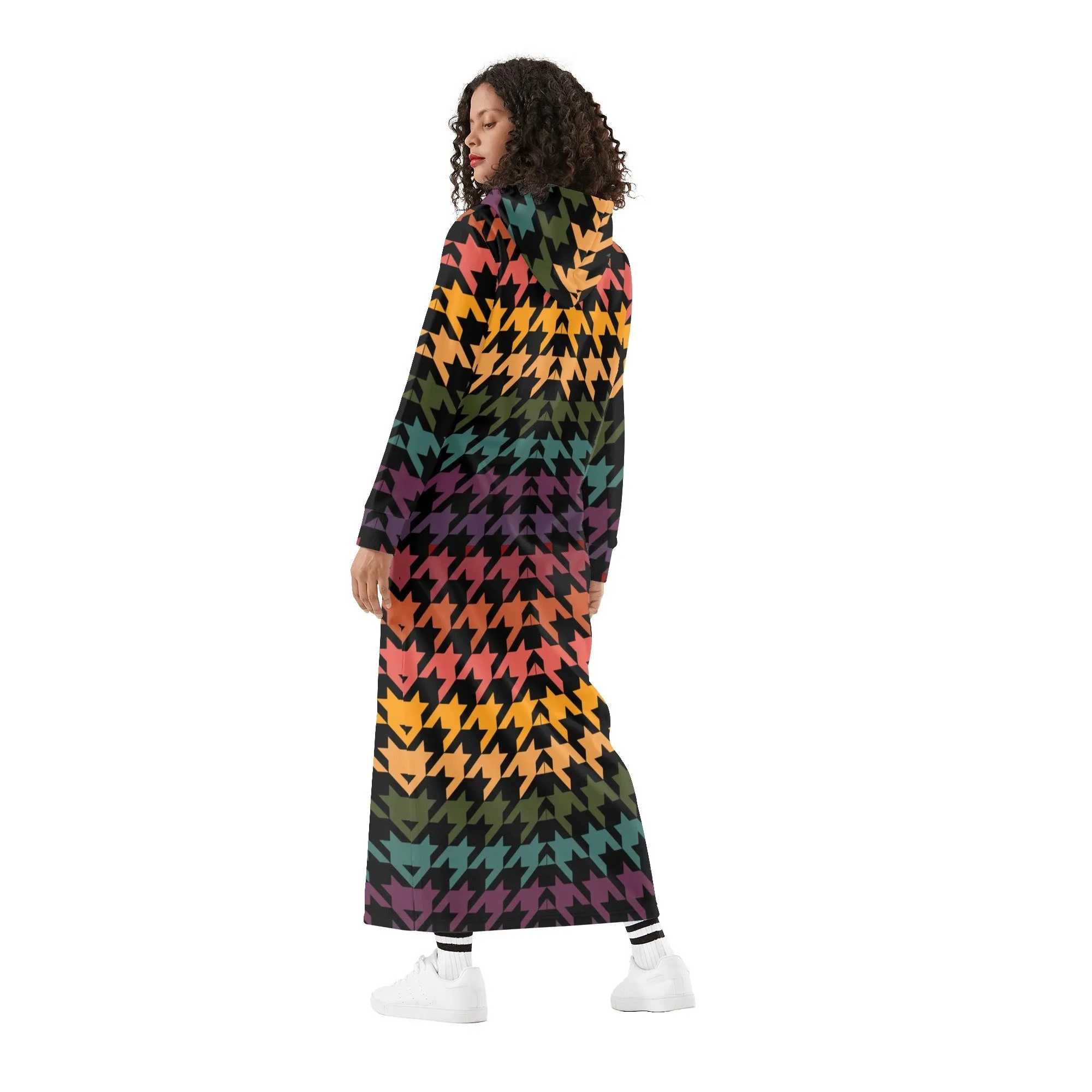 Winter Loungewear | Maxi Dress | Hooded Sweatshirt with Pockets | Plus-Petite Size | Houndstooth Halloween Gradient dress