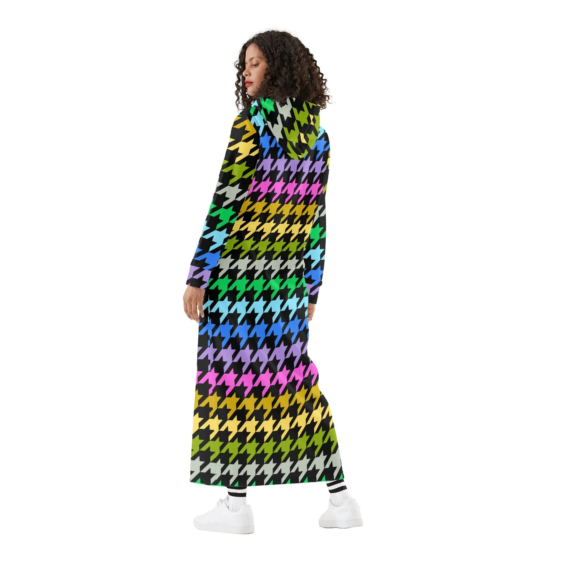 Winter Loungewear | Maxi Dress | Hooded Sweatshirt with Pockets | Plus-Petite Size | Houndstooth Multicolor Gradient dress