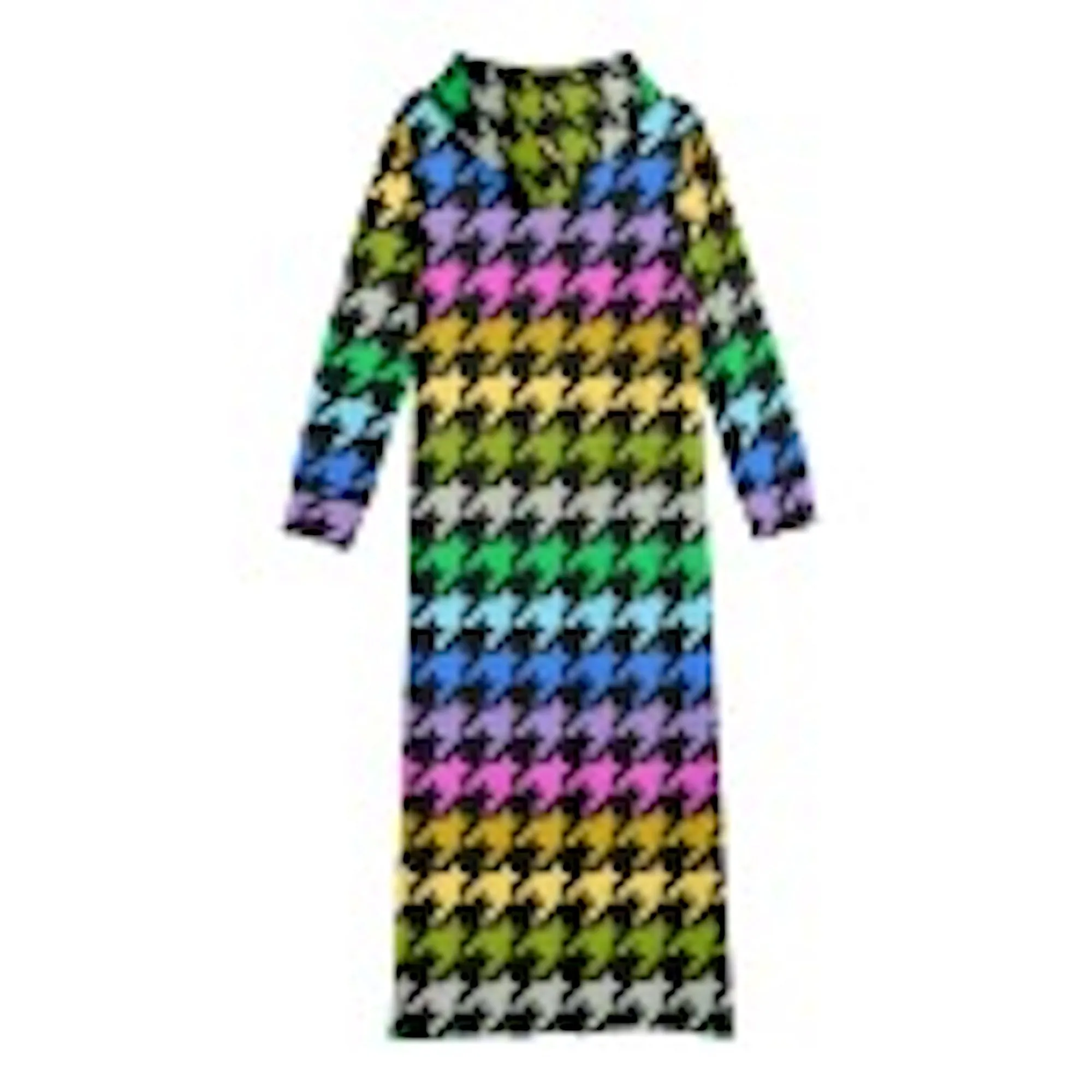 Winter Loungewear | Maxi Dress | Hooded Sweatshirt with Pockets | Plus-Petite Size | Houndstooth Multicolor Gradient dress