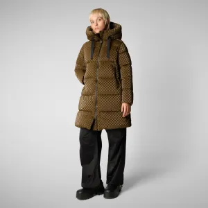 Women's Amaranta Hooded Animal free Puffer Coat in Bark Green