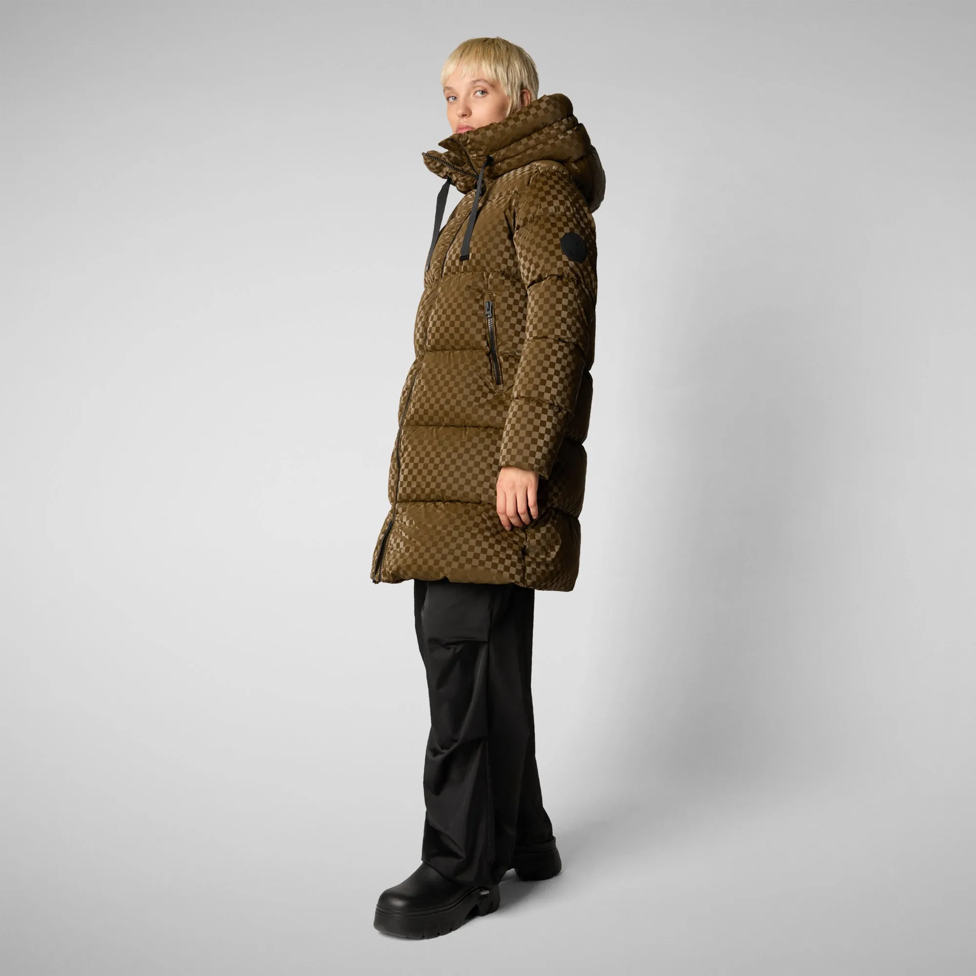 Women's Amaranta Hooded Animal free Puffer Coat in Bark Green