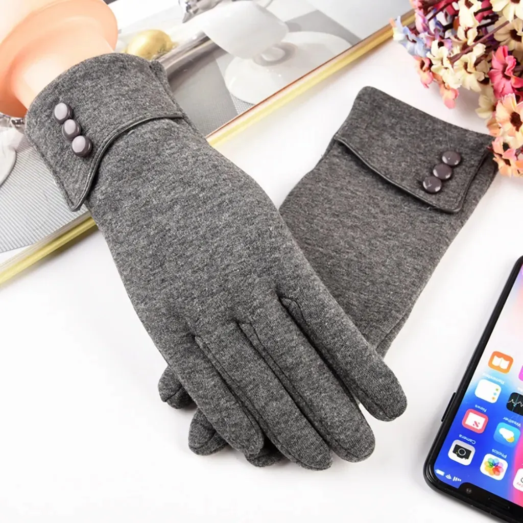 Womens Gloves with Touchscreen Fingers Fleece Lined Stretch Buttons On Cuff