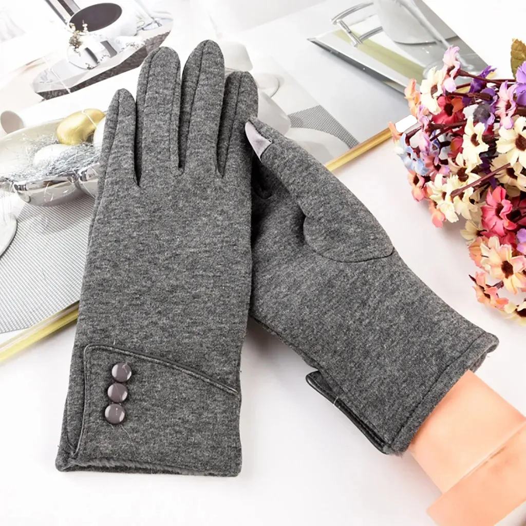 Womens Gloves with Touchscreen Fingers Fleece Lined Stretch Buttons On Cuff