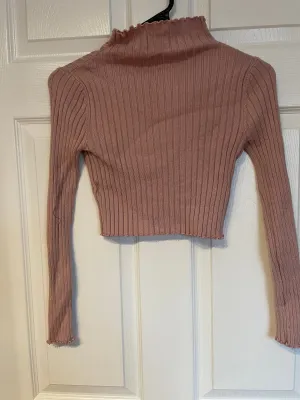 Womens Juniors XSmall Dusty Pink Mock Turtleneck Cropped Long Sleeve Top Sweater Ribbed