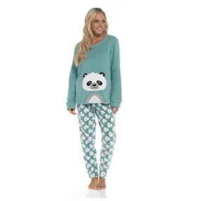 Women's Panda Snuggle Fleece Pyjama Set with Printed Pants Soft and Comfortable Loungewear in Easy Care Fabric Sizes Small to X-Large by Daisy Dreamer