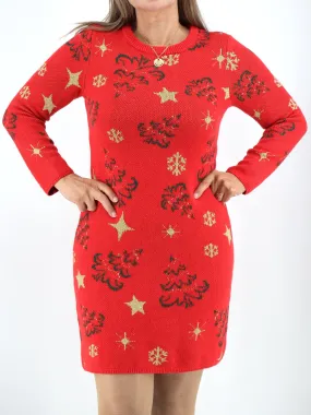 Women's Printed Sweater Dress,Red