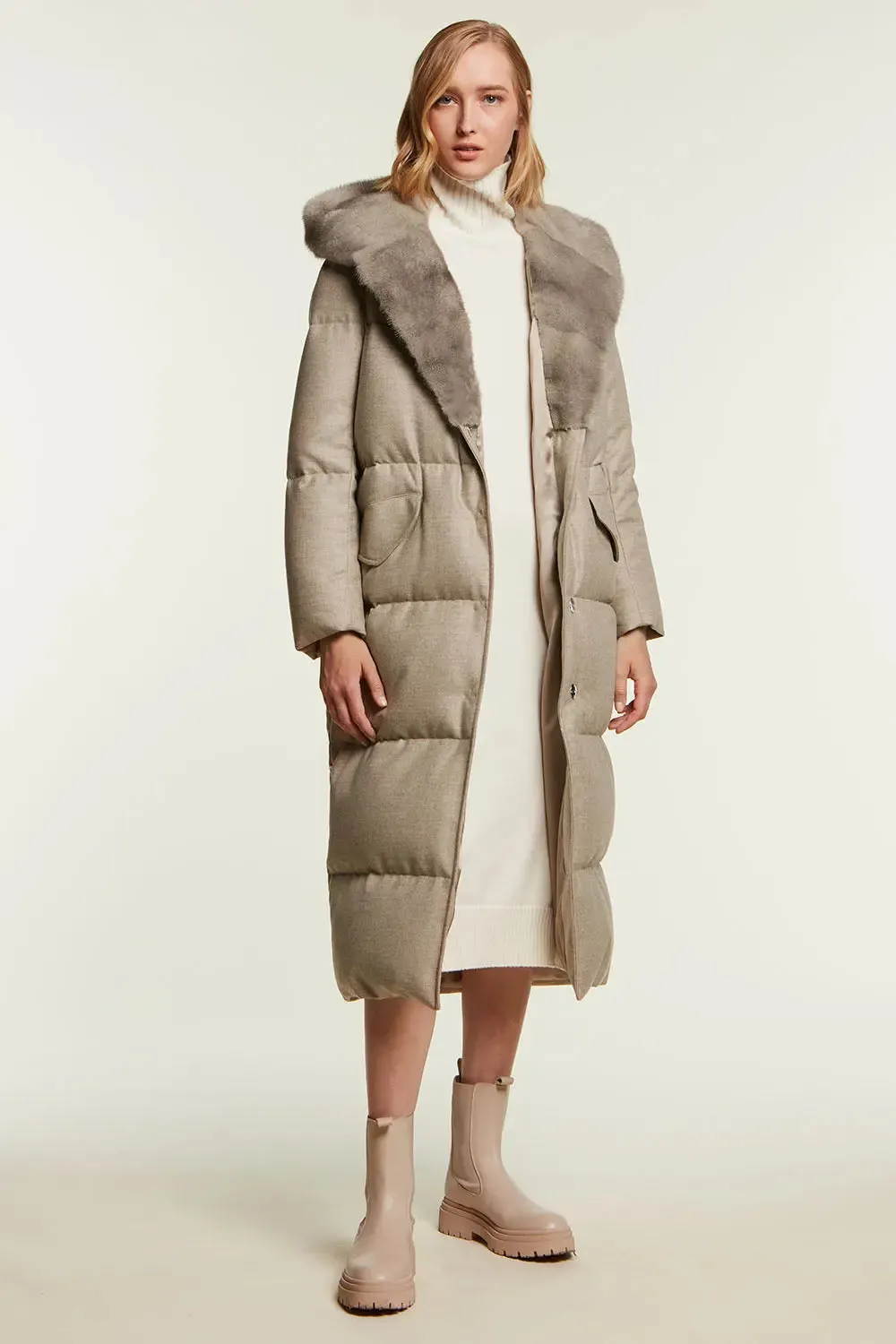 Womens puffer coat with mink fur hood