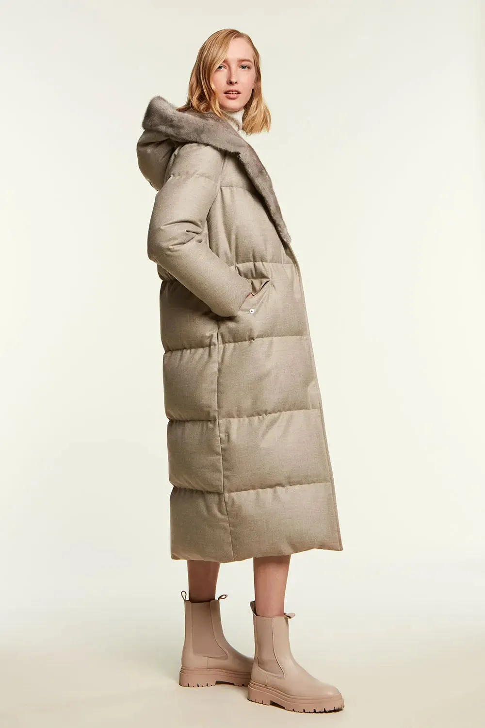 Womens puffer coat with mink fur hood