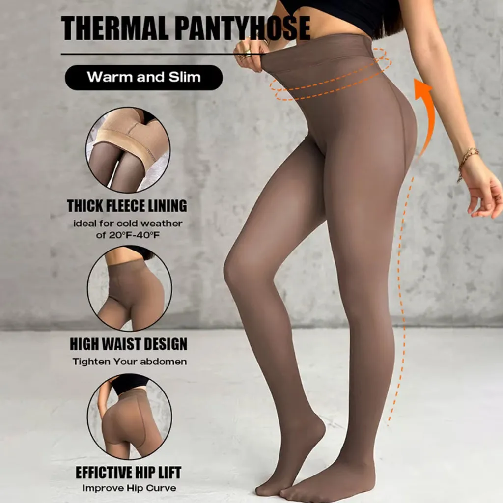 Women's Thermal Leggings Insulated Tights Fleece Lined High Waist Elasticity Thick Plush Women Pantyhose Winter Below 70kg