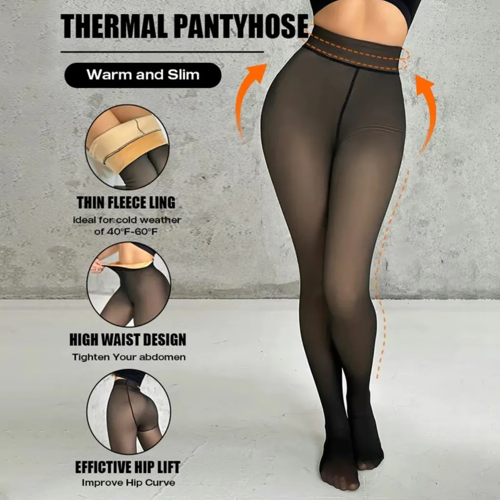 Women's Thermal Leggings Insulated Tights Fleece Lined High Waist Elasticity Thick Plush Women Pantyhose Winter Below 70kg