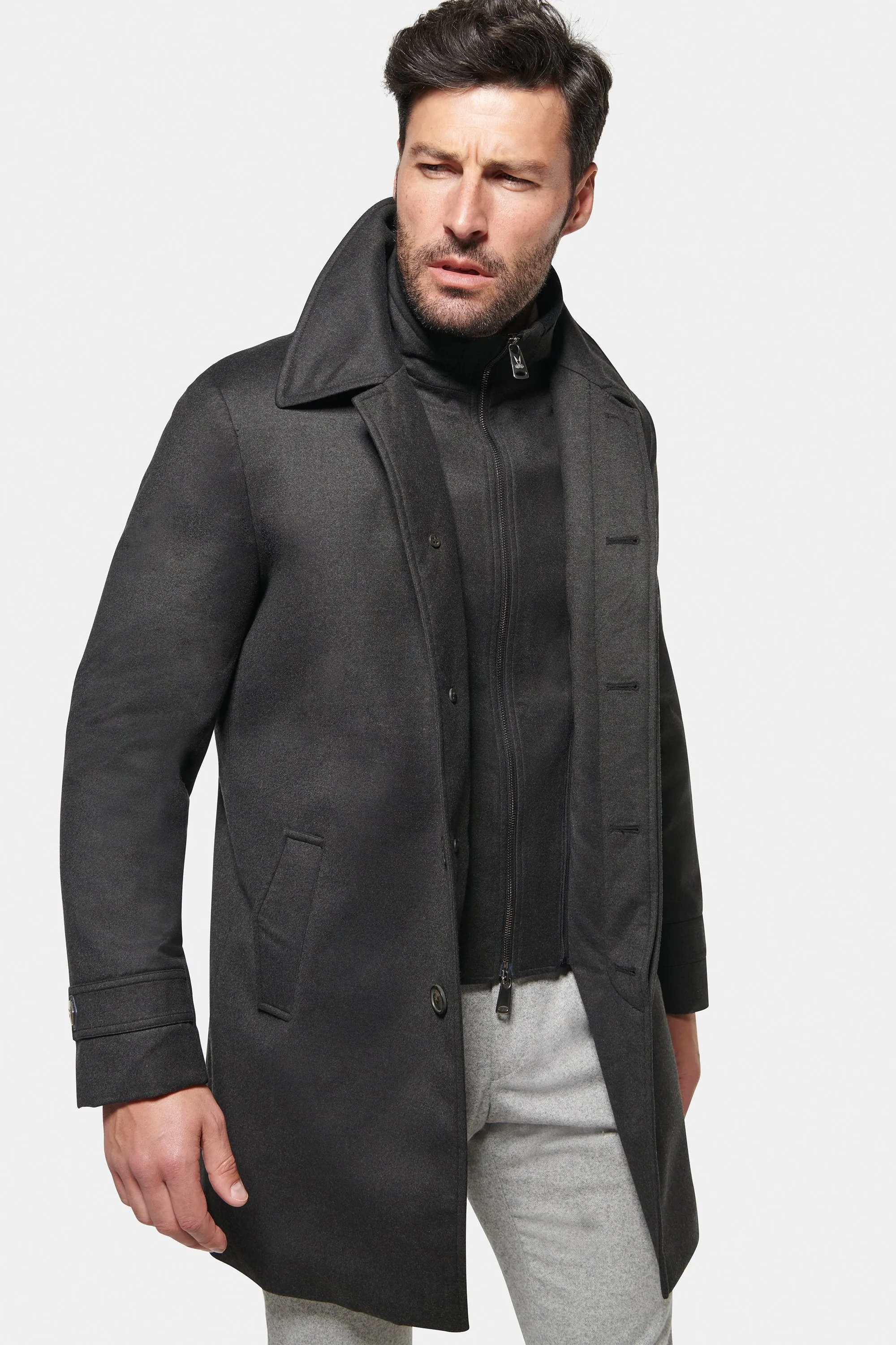 Wool Silk Euro Coat, Dark Graphite