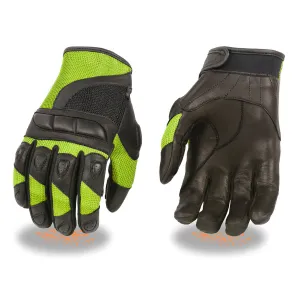 Xelement Leather XG7740 Women's Black Leather and Neon Green Mesh