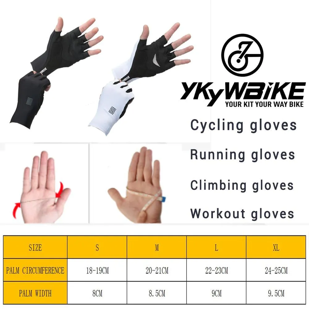 YKYW MTB Road Cycling Half Finger Gloves Antibacterial Lycra mesh Design Ventilation Perspiration Shockproof 6 Colors