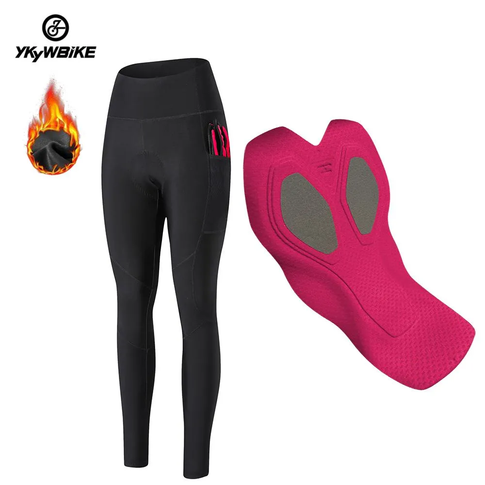 YKYW Women’s Cycling Tight Pants Winter 5-15°C 7H Ride Belgian Sponge Pad Thermal with 2 Pockets Black