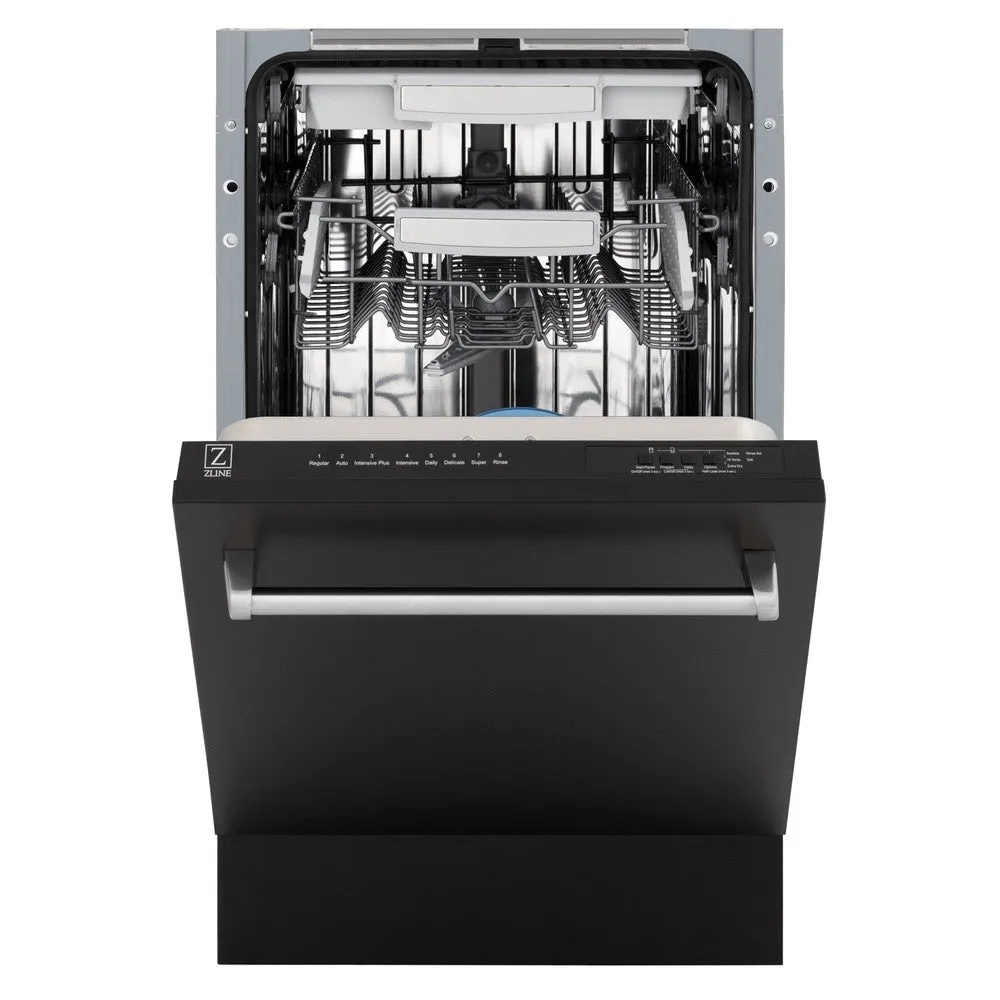 ZLINE 18 in. Tallac Series 3rd Rack Top Control Dishwasher with a Stainless Steel Tub with Black Matte Panel, 51dBa (DWV-BLM-18)