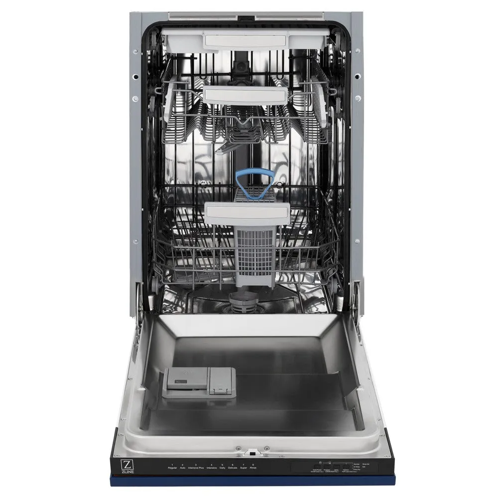 ZLINE 18 in. Tallac Series 3rd Rack Top Control Dishwasher with a Stainless Steel Tub with Blue Gloss Panel, 51dBa (DWV-BG-18)