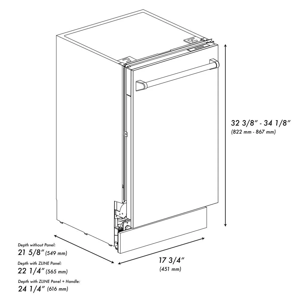 ZLINE 18 in. Tallac Series 3rd Rack Top Control Dishwasher with a Stainless Steel Tub with Copper Panel, 51dBa (DWV-C-18)