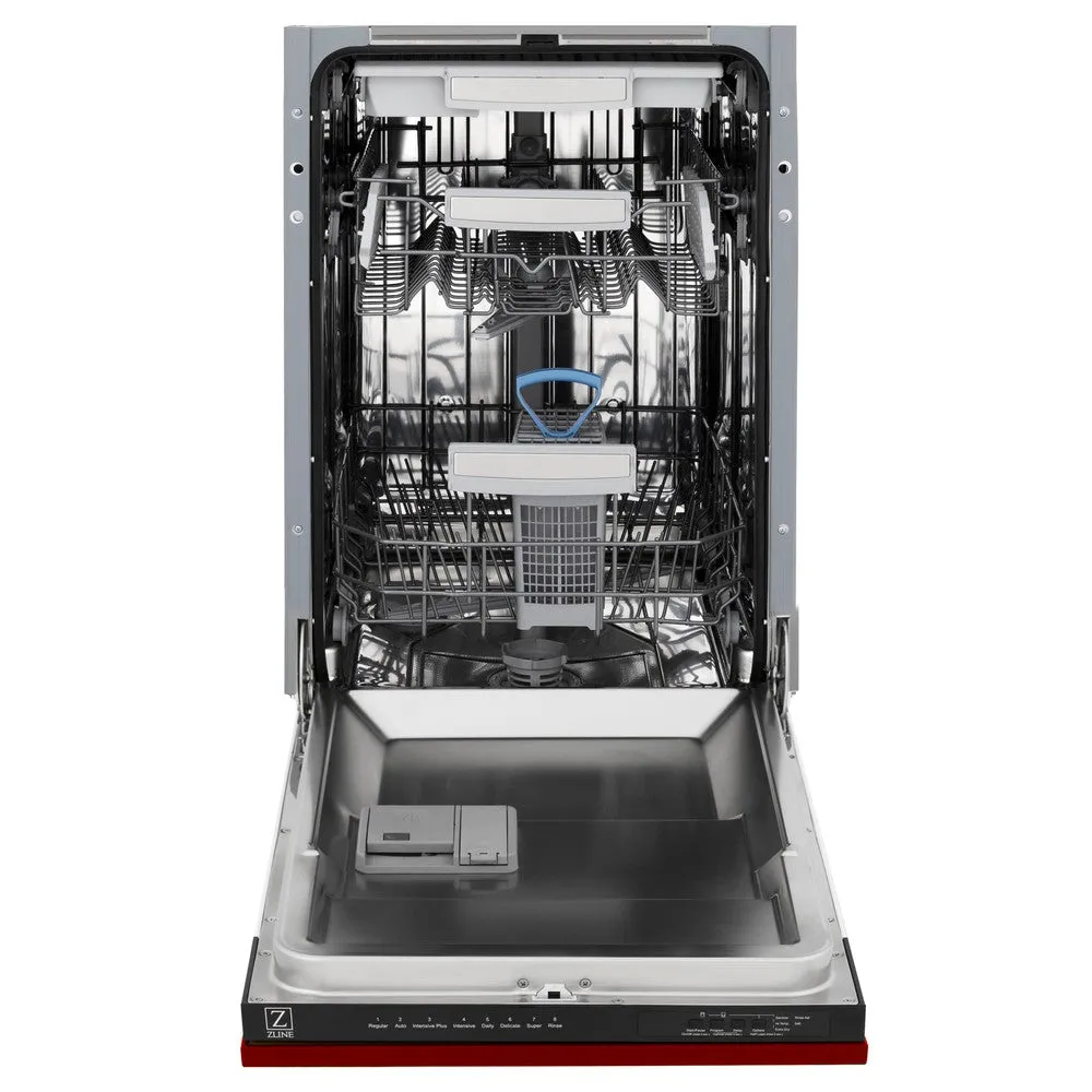 ZLINE 18 in. Tallac Series 3rd Rack Top Control Dishwasher with a Stainless Steel Tub with Red Gloss Panel, 51dBa (DWV-RG-18)