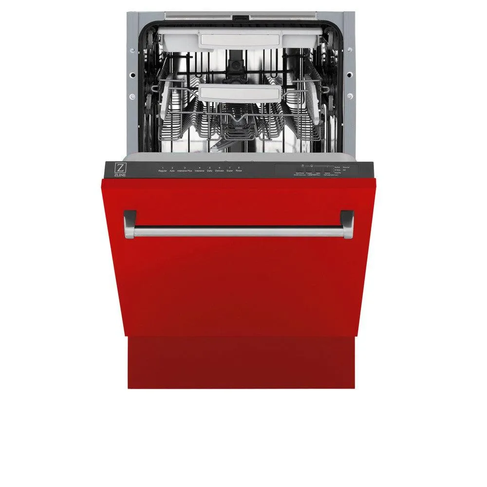 ZLINE 18 in. Tallac Series 3rd Rack Top Control Dishwasher with a Stainless Steel Tub with Red Matte Panel, 51dBa (DWV-RM-18)