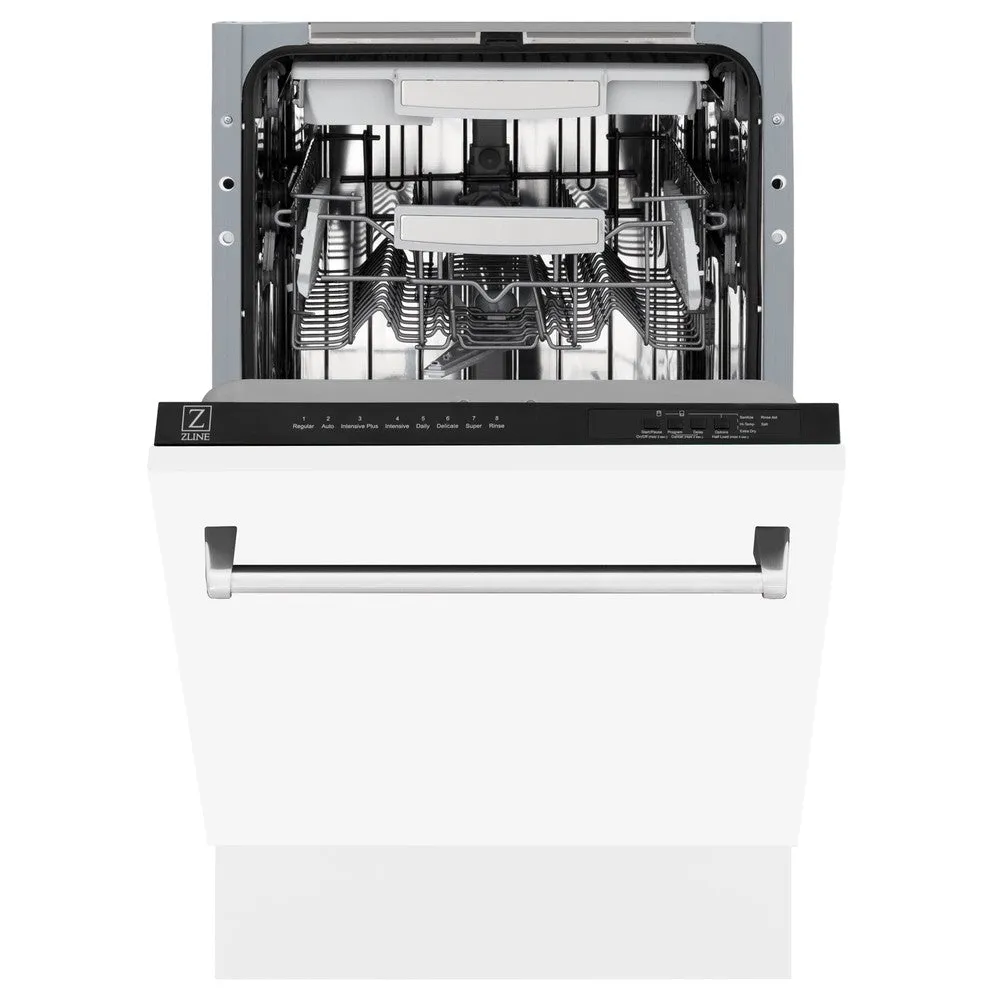 ZLINE 18 in. Tallac Series 3rd Rack Top Control Dishwasher with White Matte Panel, 51dBa (DWV-WM-18)