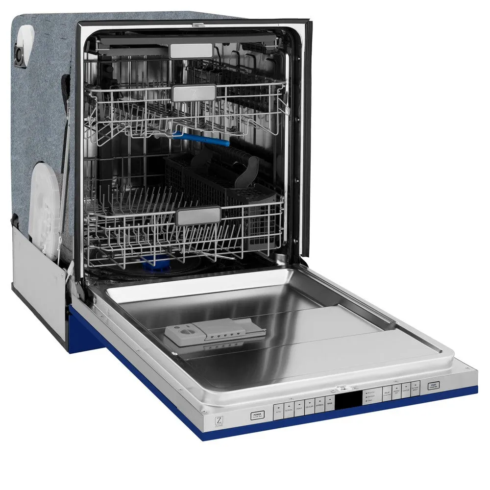 ZLINE 24 in. Monument Series 3rd Rack Top Touch Control Dishwasher with Blue Gloss Panel, 45dBa (DWMT-24-BG)