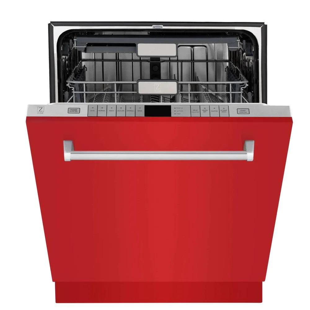 ZLINE 24 in. Monument Series 3rd Rack Top Touch Control Dishwasher with Red Matte Panel, 45dBa (DWMT-RM-24)