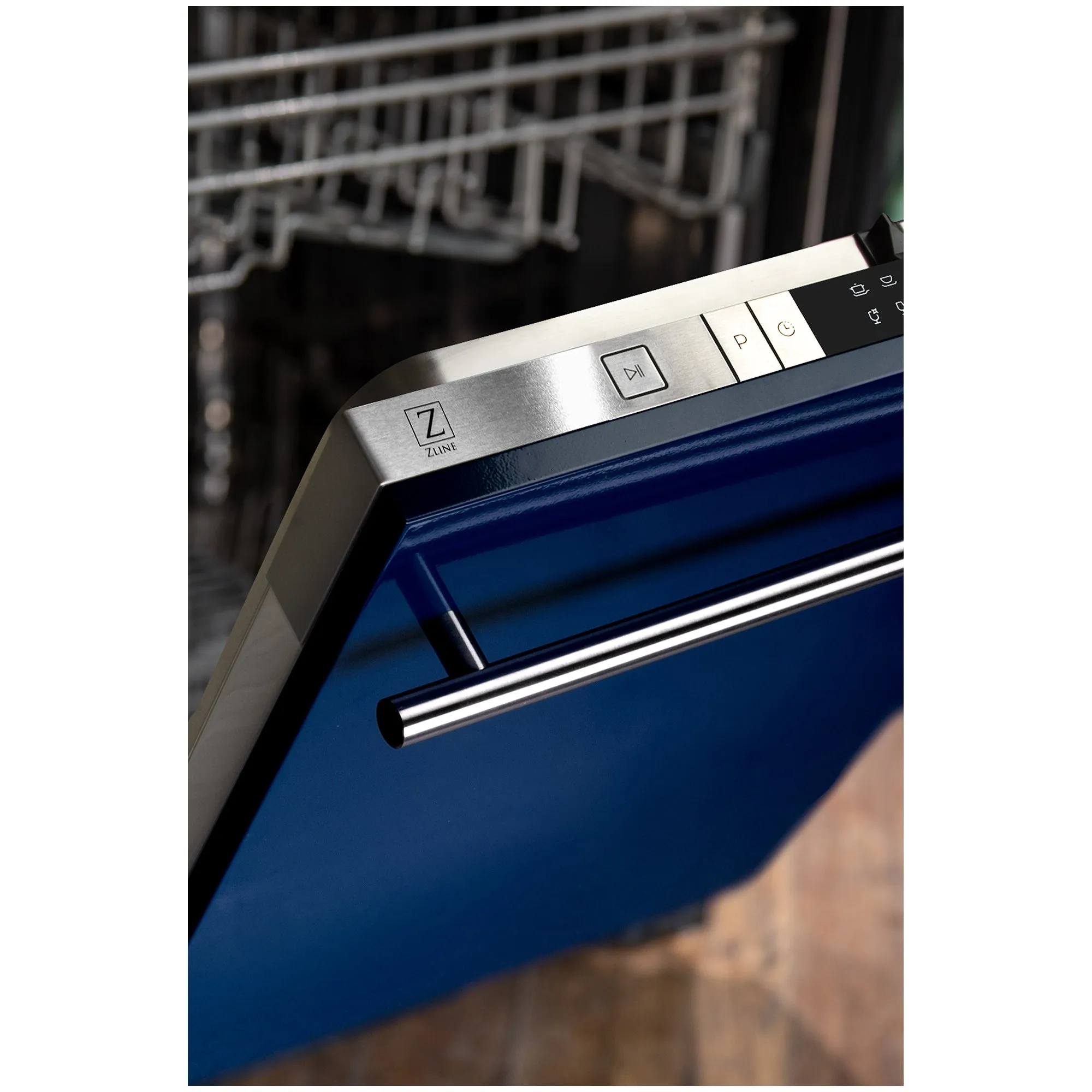 ZLINE 24 in. Top Control Dishwasher in Blue Gloss and Modern Style Handle, 52dBa (DW-BG-H-24)