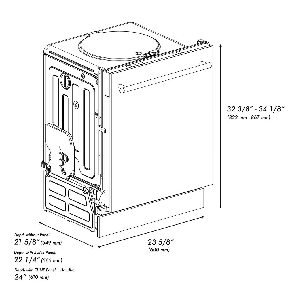 ZLINE 24 in. Top Control Dishwasher with Black Stainless Steel Panel and Traditional Style Handle, 52dBa (DW-BS-24)