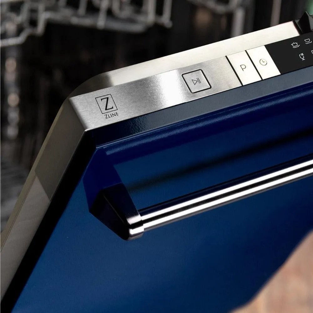 ZLINE 24 in. Top Control Dishwasher with Blue Gloss Panel and Traditional Style Handle, 52dBa (DW-BG-24)